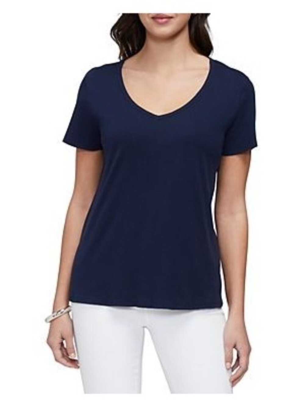 Three Dots Womens Cotton V-Neck Short Sleeve T-Shirt Navy Blue Size S NWOT